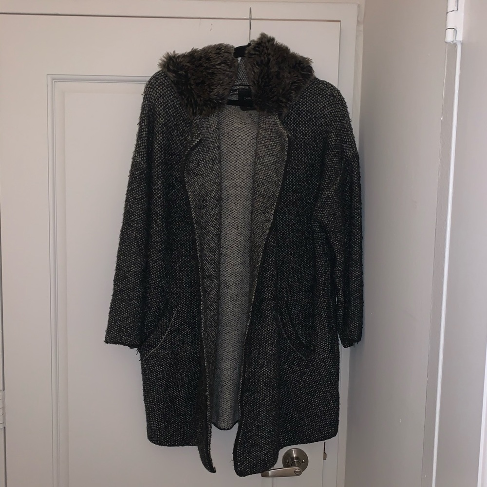 Zara knit fur trim coat